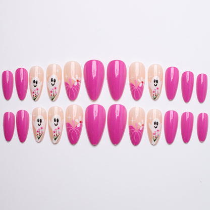 Artificial nail set with charming ghost and flower motifs Acalora