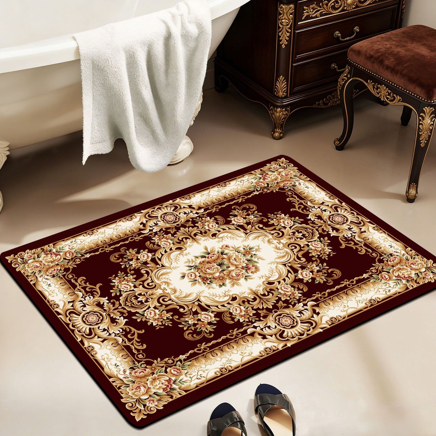 Vintage Floral Design Bath Mat Acalora
