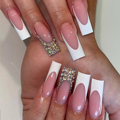 Elegant Crystal-Embellished Press-On Nail Design Acalora