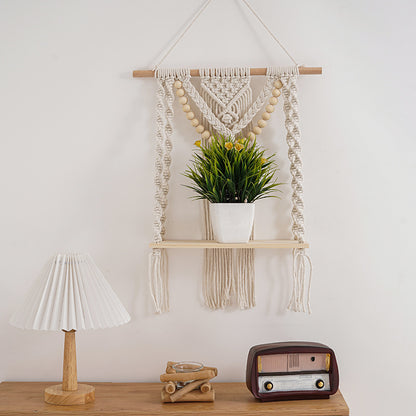 Macramé Wall Shelf with Decorative Beads Acalora