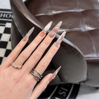 Decorative Rhinestone-Embellished Stiletto Press-On Nail Set Acalora