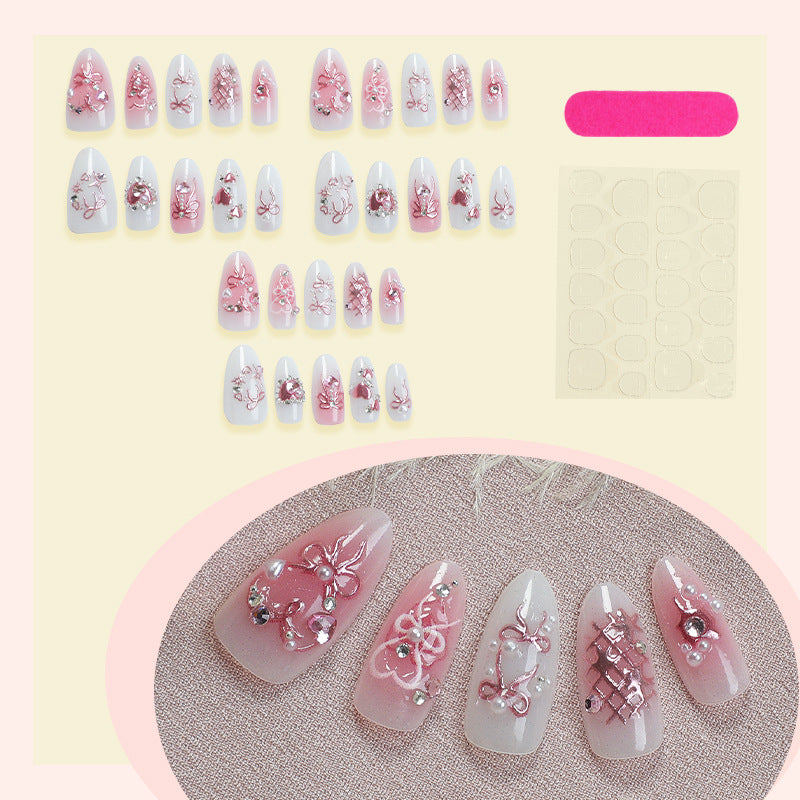 Decorative Press-On Nail Art Set with Elegant Floral and Gem Accents Acalora
