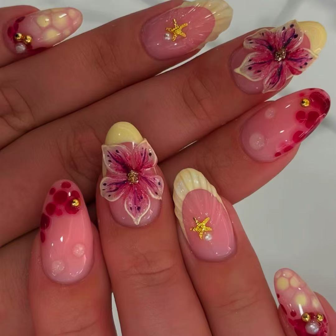 Floral 3D Acrylic Press-On Nail Art Set Acalora
