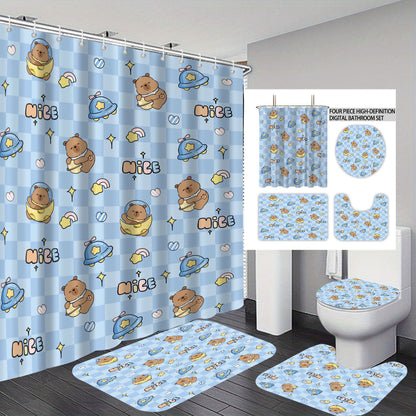 Cute Bear-Themed Four-Piece Bathroom Set