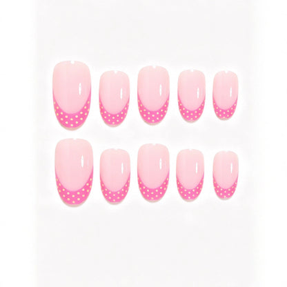 Artistic Polka Dot French Tip Nail Set Acalora