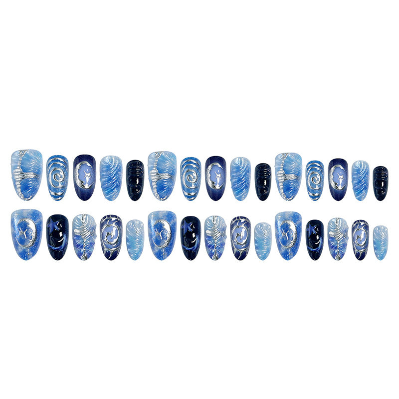 Artificial nail set with galactic design and holographic effects Acalora