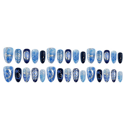 Artificial nail set with galactic design and holographic effects Acalora