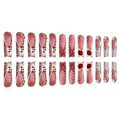 Decorative Long Press-On Nail Art with Gem Accents Acalora