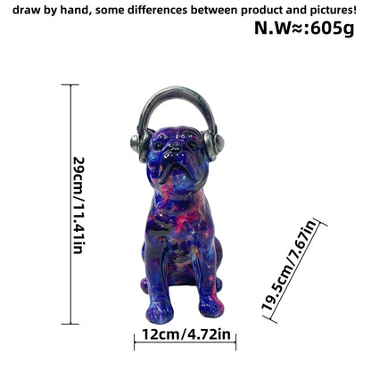 Creative Bulldog Sculpture with Headphones Acalora