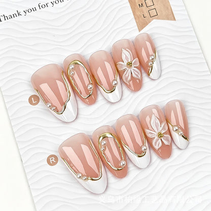 Artificial nail set with elegant floral design and glamorous 3D applications Acalora