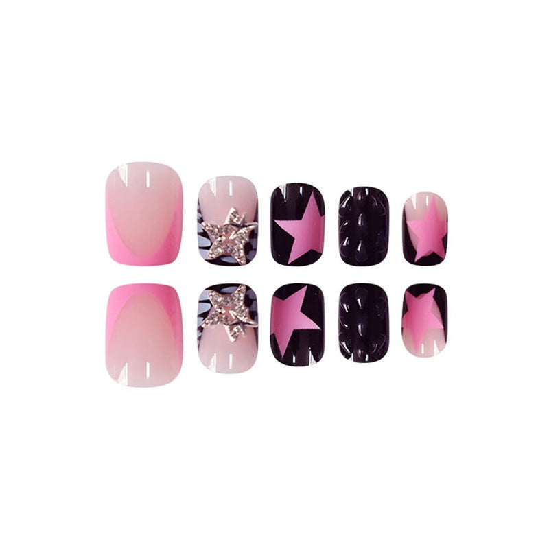 Artistic Press-On Nail Set with Star and Gem Accents Acalora