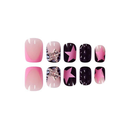 Artistic Press-On Nail Set with Star and Gem Accents Acalora