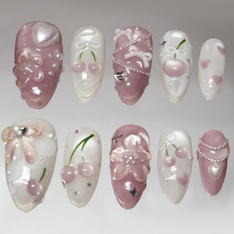 Premium Decorative Press-On Nail Art Set with Floral and Gem Accents Acalora