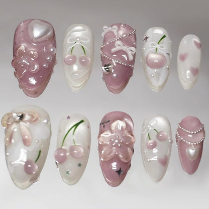 Premium Decorative Press-On Nail Art Set with Floral and Gem Accents Acalora