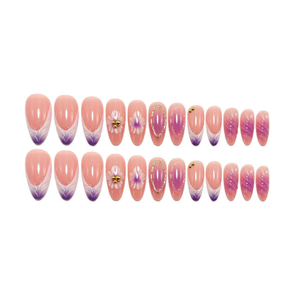 Artificial nails with intricate flower and glitter design Acalora