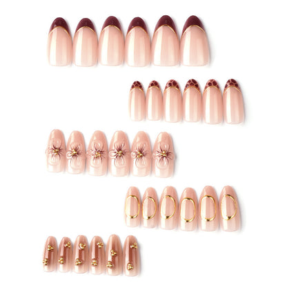 Artificial Nail Set with Floral and Elegant Gold Decorations Acalora