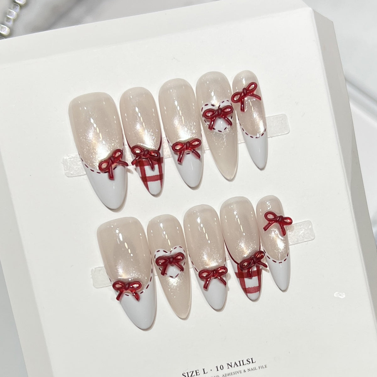 Decorative Stiletto Press-On Nail Set with Bow Accents Acalora