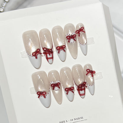 Decorative Stiletto Press-On Nail Set with Bow Accents Acalora