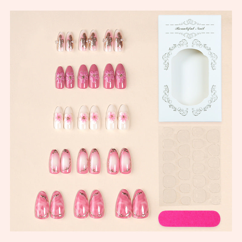 Elegant Floral Press-On Nail Set with Premium Detailing Acalora