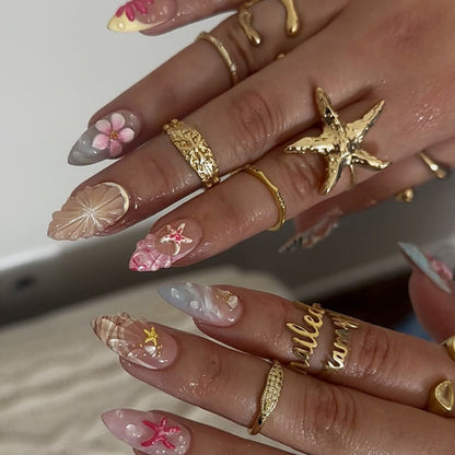 Floral and Gem Embellished Press-On Nail Set Acalora