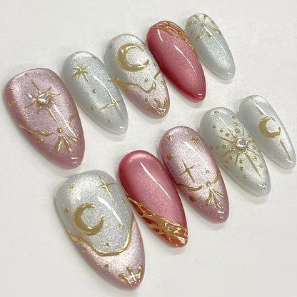 Celestial Theme Press-On Nail Art Set Acalora