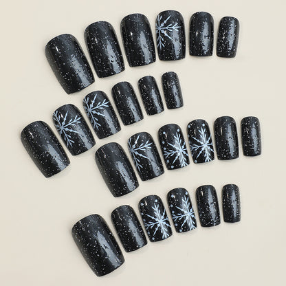 Artistic Press-On Nail Set with Chic Snowflake Design Acalora