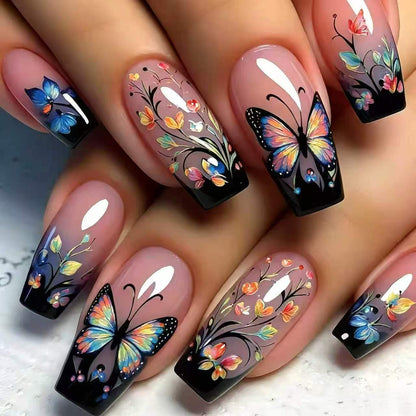 Artistic Floral and Butterfly Press-On Nail Art Acalora