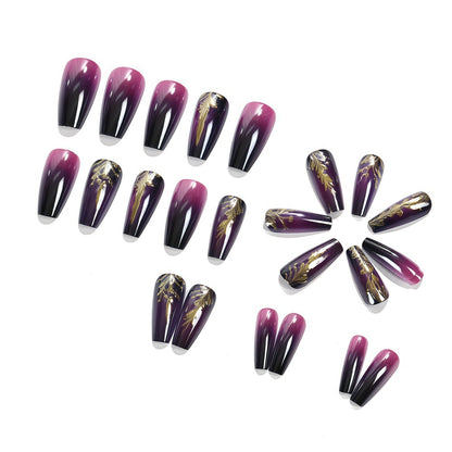 Artificial nails in elegant ombré design with gold accents Acalora