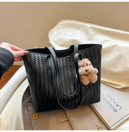 Woven Leather Shoulder Tote Bag Acalora