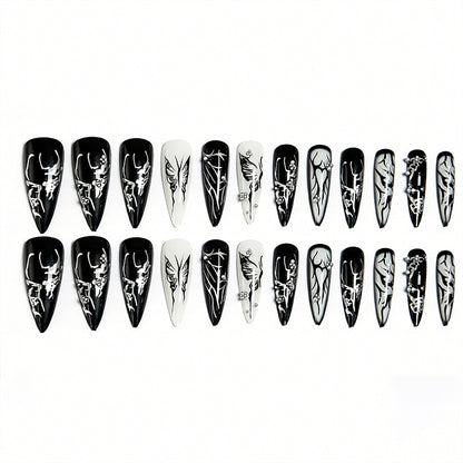 Artificial nail set with elegant geometric designs and creative metallic accents Acalora