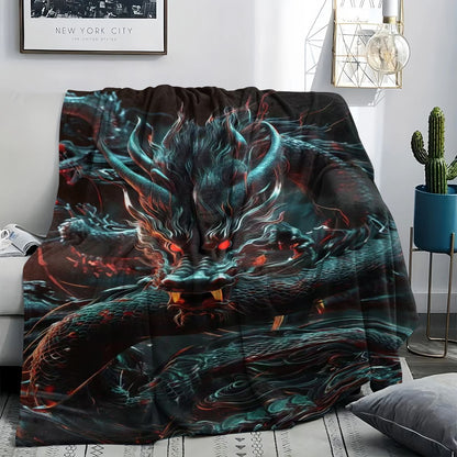 Oversized Dragon Print Plush Blanket