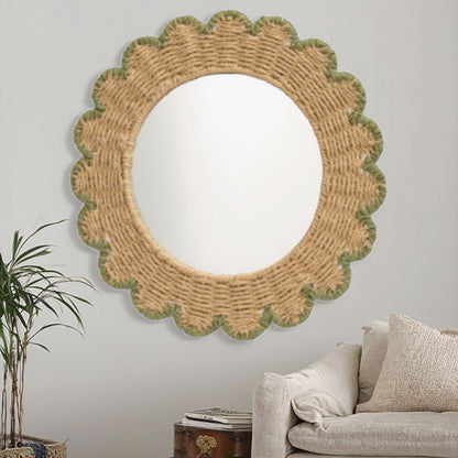 Decorative Round Wall Mirror with Natural Rattan Frame Acalora