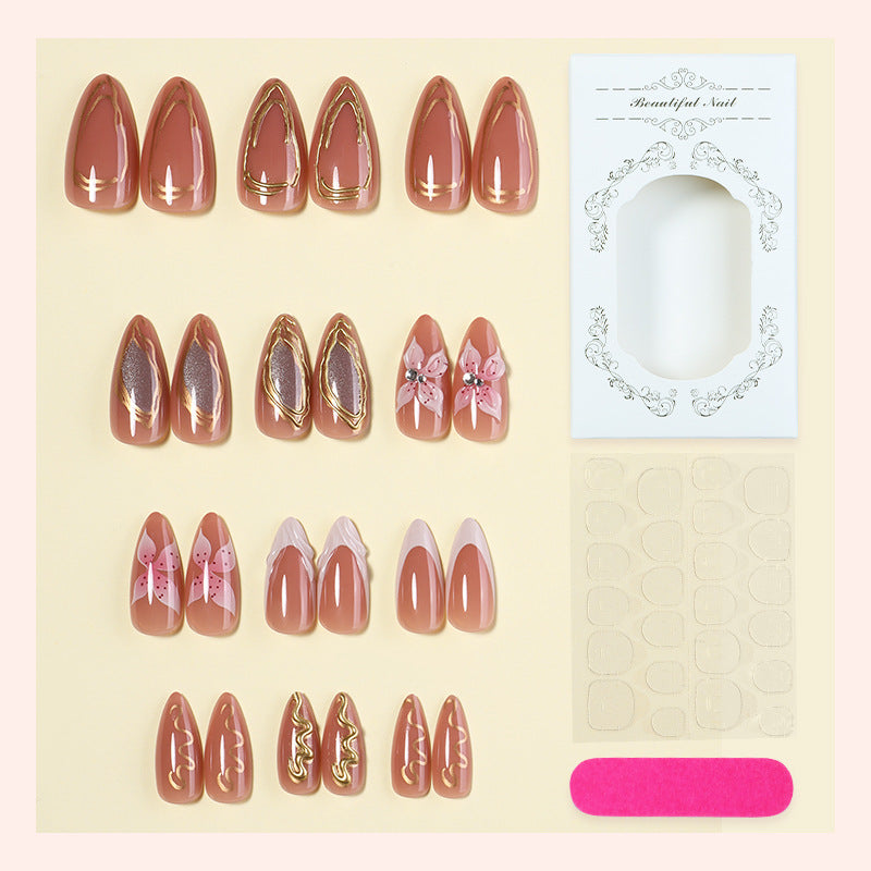 Decorative Press-On Nail Art Set with Floral Embellishments Acalora