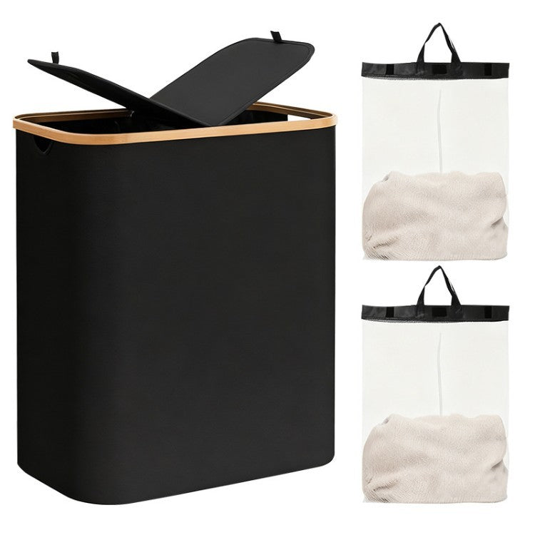 Laundry separation system with bamboo lid and multiple compartments Acalora