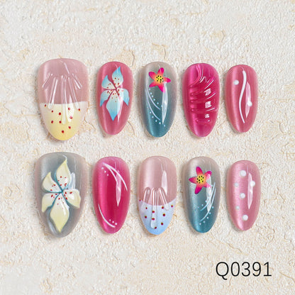 Artistic Floral Design Press-On Nail Set Acalora