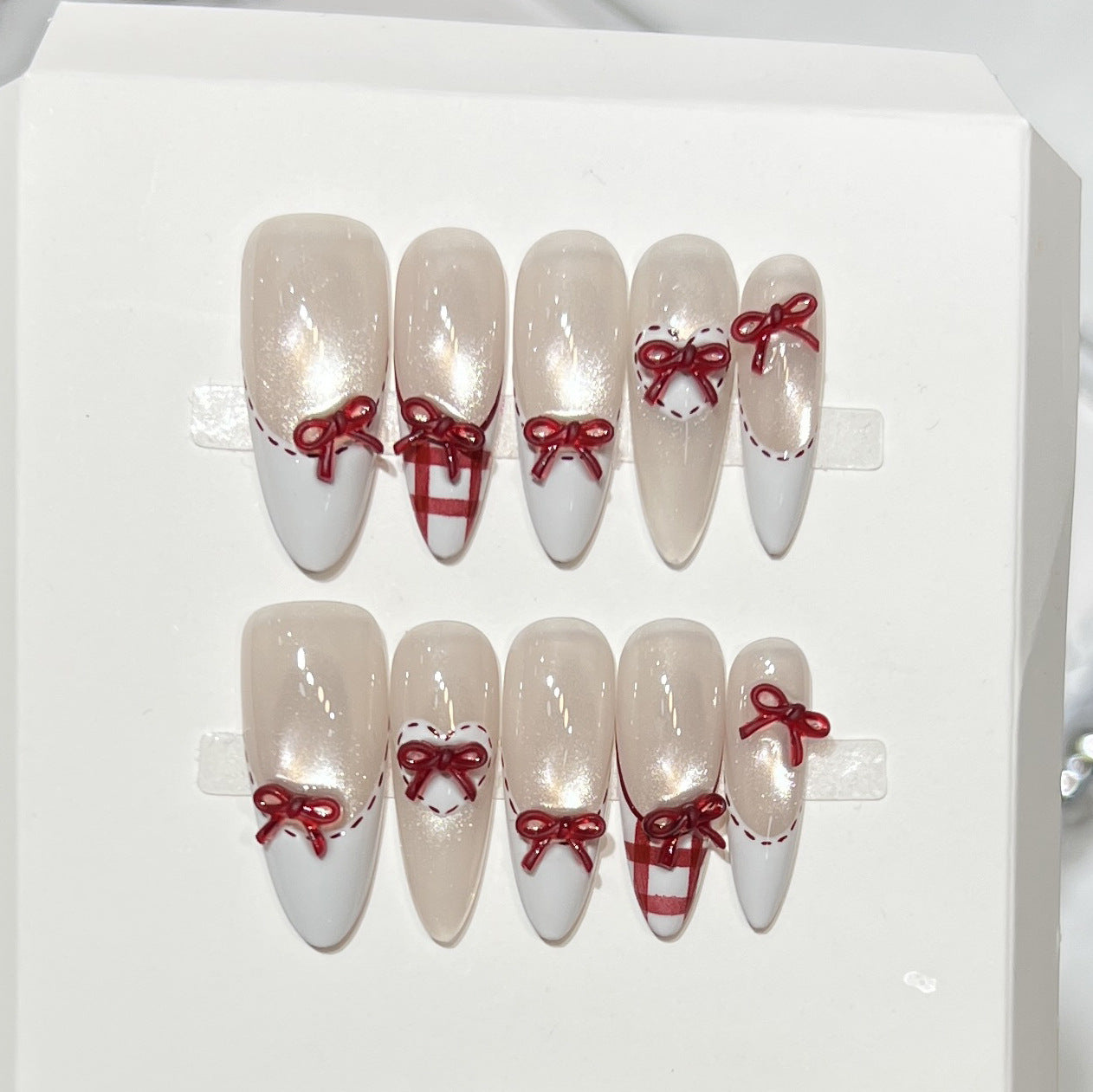 Decorative Stiletto Press-On Nail Set with Bow Accents Acalora