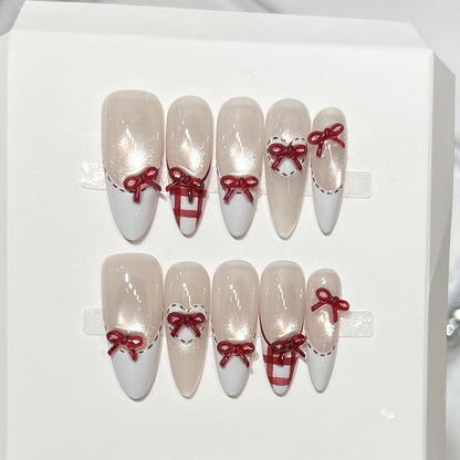 Decorative Stiletto Press-On Nail Set with Bow Accents Acalora