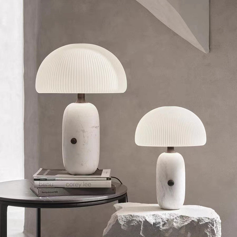 Elegant Marble Table Lamp with Pleated Shade