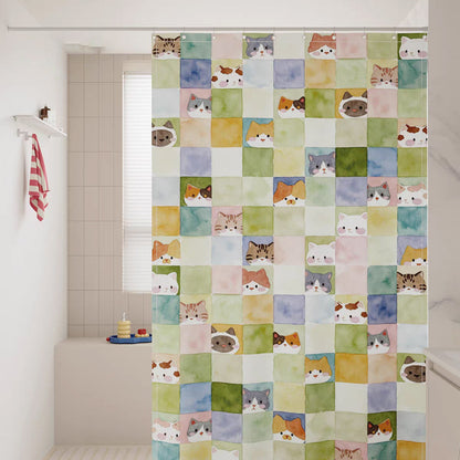 Watercolor Cat Print Shower Curtain