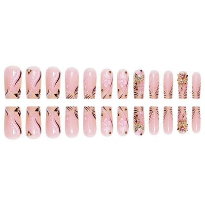 Artistic Press-On Nails with Floral and Gemstone Accents Acalora