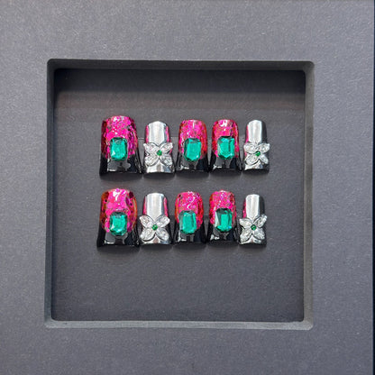 Glamorous Press-On Nail Design with Jewel Accents Acalora