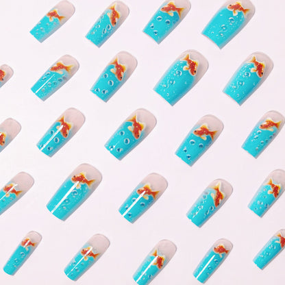 3D Fish and Bubbles Acrylic Nail Art Acalora