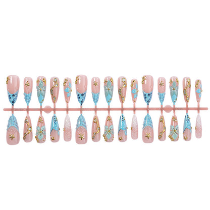 Premium Artistic Press-On Nail Set with Decorative Ocean-Inspired Designs Acalora