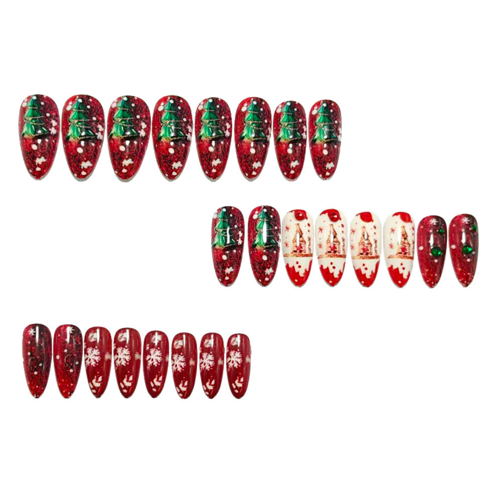 Artificial nails with festive Christmas design and glitter accents Acalora