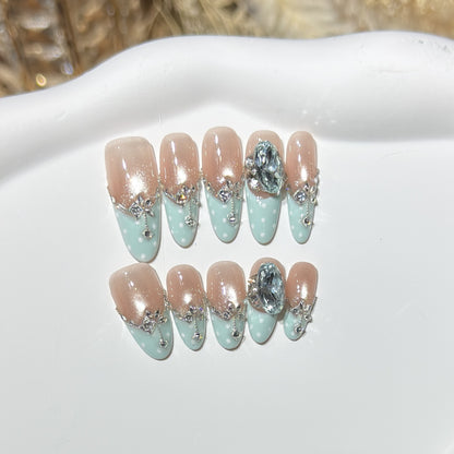 Elegant Decorative Press-On Nail Set with Gemstone Accents Acalora