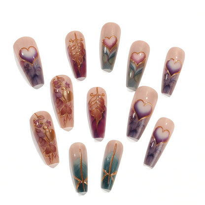 Artificial nails with romantic heart and flower designs Acalora