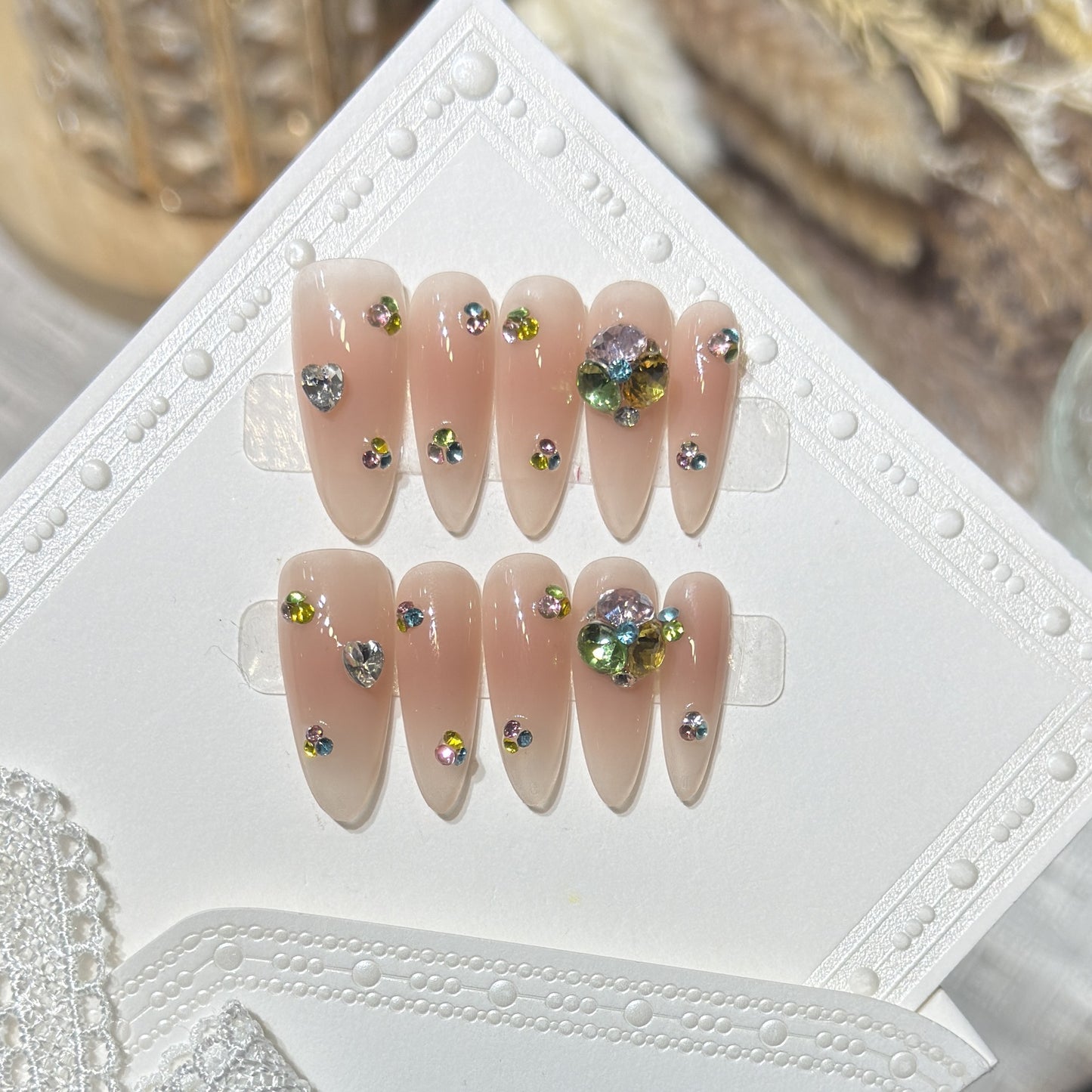 Glamorous Stiletto Press-On Nail Set with Colorful Gem Accents Acalora