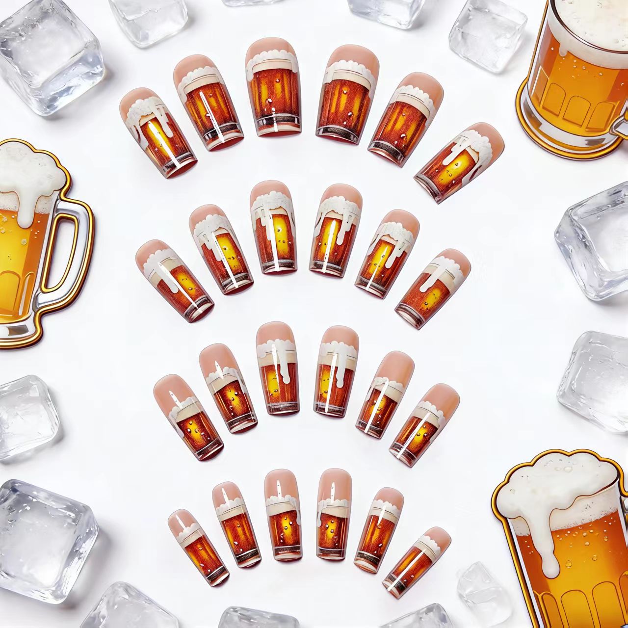 Playful Beer-Themed Acrylic Nail Art Acalora