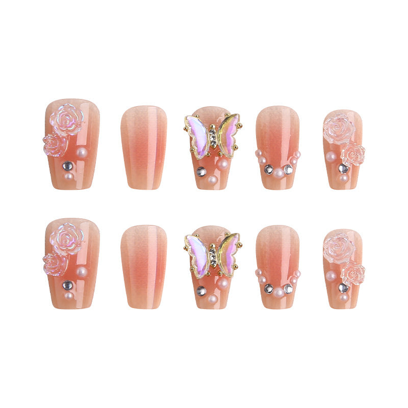 Artificial nail set with filigree 3D flowers and radiant glitter accents Acalora