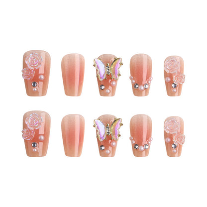 Artificial nail set with filigree 3D flowers and radiant glitter accents Acalora